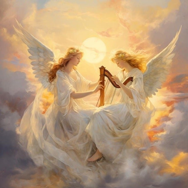 Heavenly angels radiating light and peace, embodying the essence of divine healing and spiritual renewal